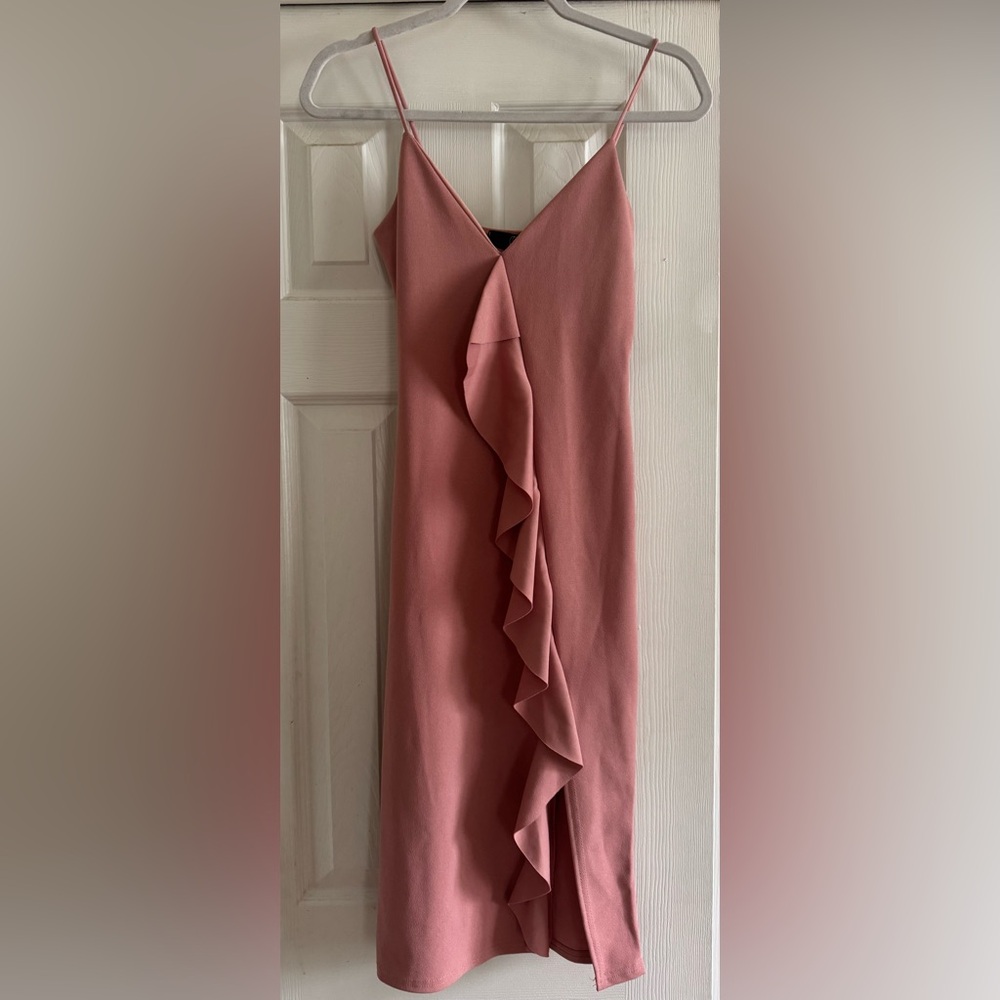 Missguided Pink Asymmetrical Ruffle Midi Dress